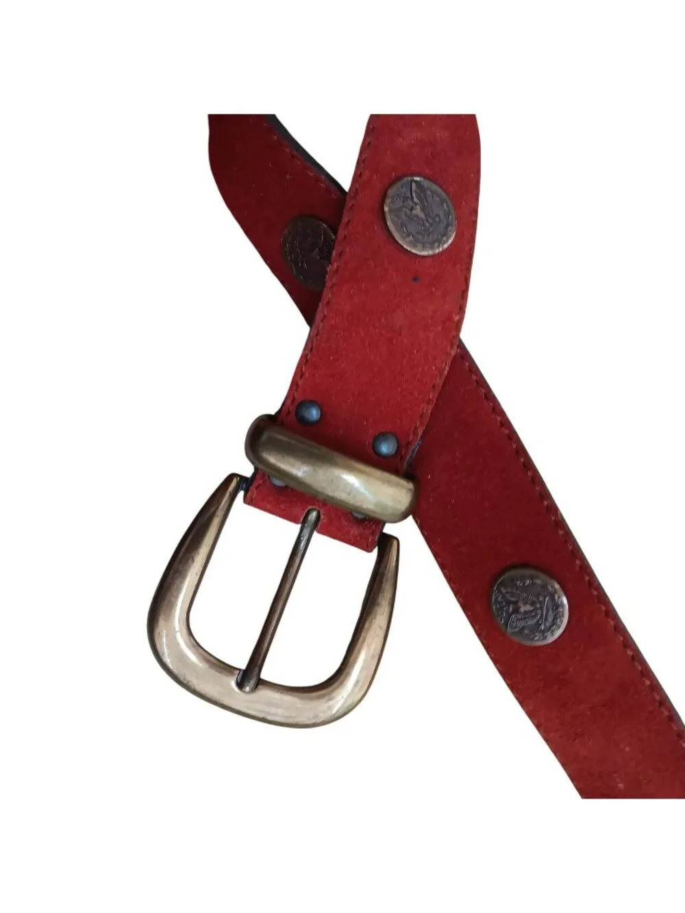 Vintage 1960's Womens Belt Medium Suede Brass Buckle Studded 29-33W USA Rust